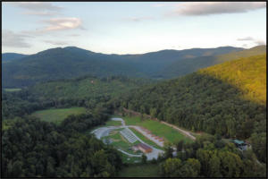 aerial view of full throttle campground with 5 cabins and 38 rv sites.